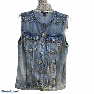 Forever 21 Denim Studded Sleeveless Women Washed Punk Vest Size Medium